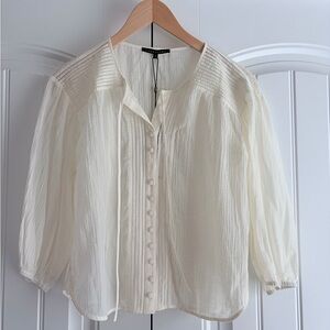 Caballero NWT Women's Esme Ivory 3/4 Sleeve Sheer Top Size Small Pintuck